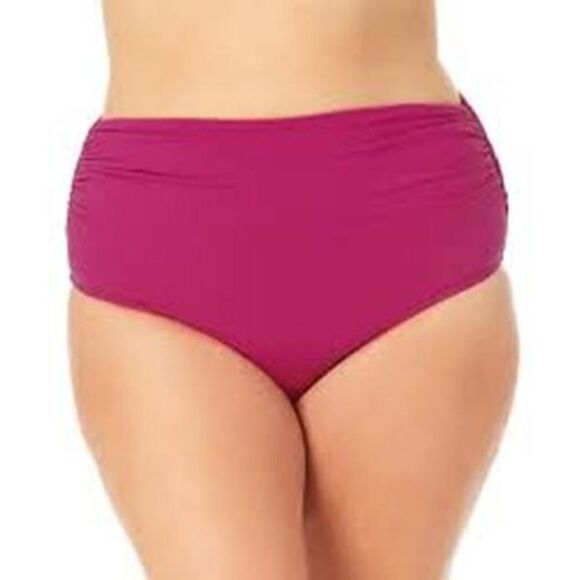 946 Anne Cole Convertible High Waist Shirred Swim Bottom  BERRY sz 22W - Picture 1 of 1